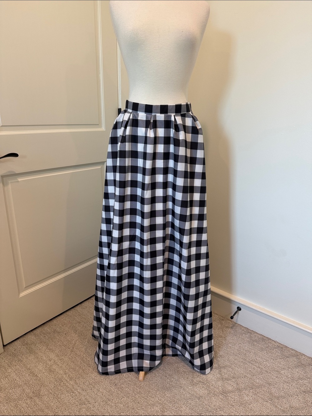 Shabby Apple Black and White Gingham Maxi Skirt